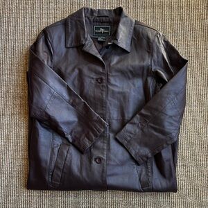 Burgandy Full Length Leather Jacket Size M